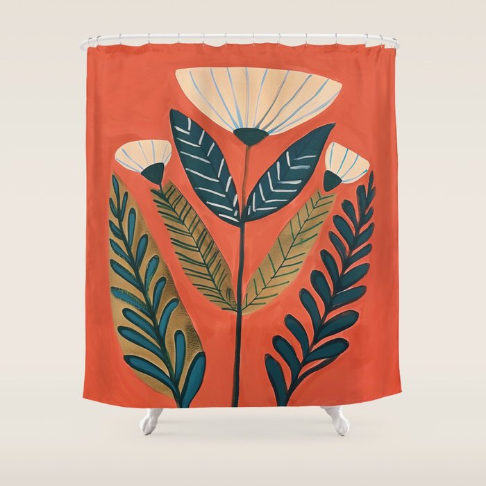 Folk Botanical Bloom Shower Curtain Gallery Image 1