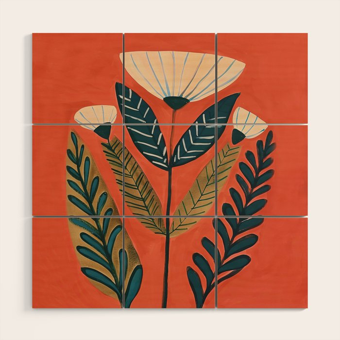 Folk Botanical Bloom Wood Wall Art Gallery Image 1