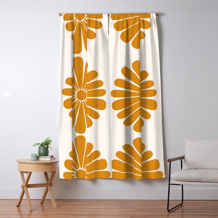 Retro Daisy Abstract V Golden Yellow Bold Floral Window Curtain Gallery Image 5