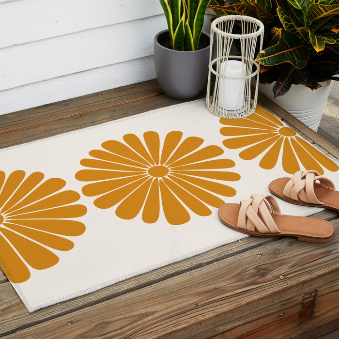 Retro Daisy Abstract V Golden Yellow Bold Floral Outdoor Rug Gallery Image 2