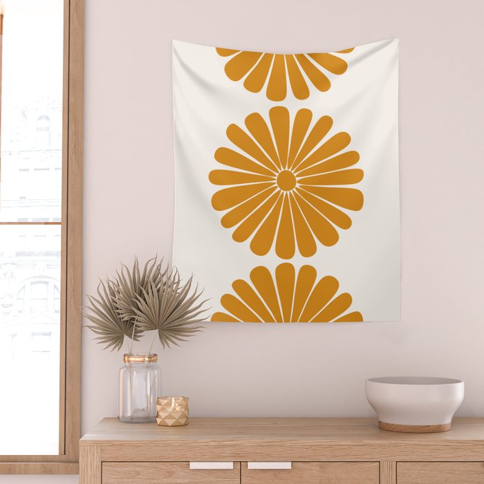 Retro Daisy Abstract V Golden Yellow Bold Floral Wall Tapestry Gallery Image 2