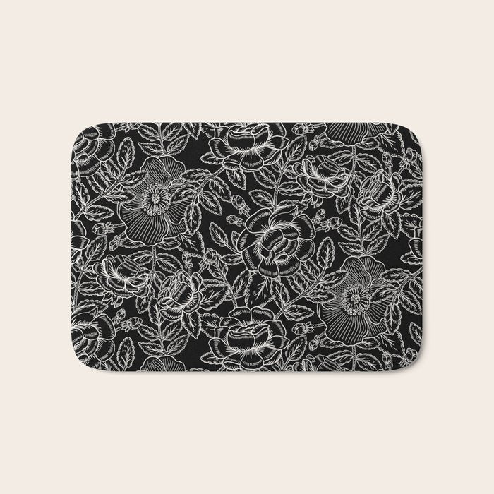 Gothic Rose in Black and White Bath Mat Gallery Image 1