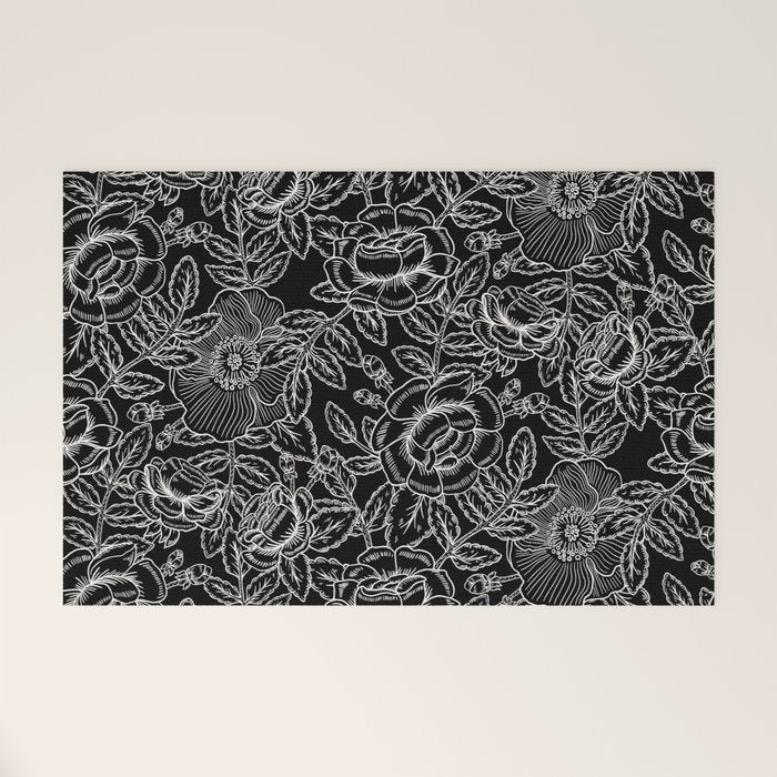 Gothic Rose in Black and White Welcome Mat Gallery Image 1