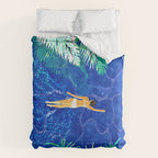 Tropical Jungle Pool | Forest Pop of Color Botanical | Travel Wild Plants Eclectic Watercolor Swim  Comforter Gallery Image 6