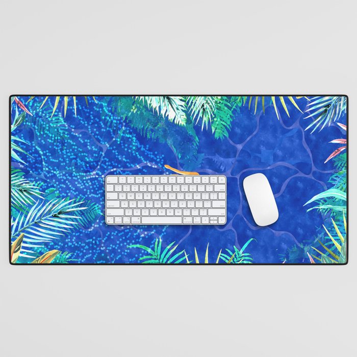 Tropical Jungle Pool | Forest Pop of Color Botanical | Travel Wild Plants Eclectic Watercolor Swim  Desk Mat Gallery Image 1
