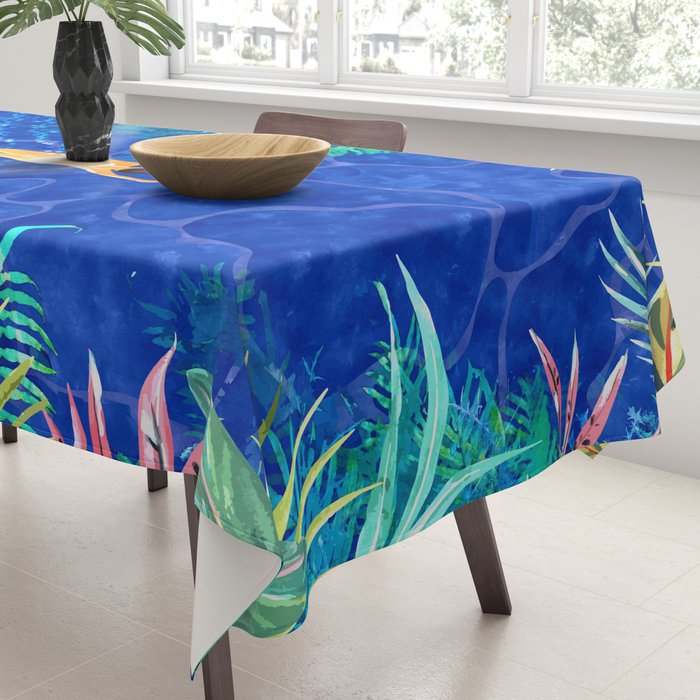 Tropical Jungle Pool | Forest Pop of Color Botanical | Travel Wild Plants Eclectic Watercolor Swim  Tablecloth Gallery Image 3