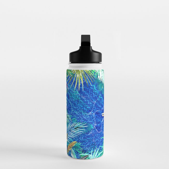 Tropical Jungle Pool | Forest Pop of Color Botanical | Travel Wild Plants Eclectic Watercolor Swim  Water Bottle Gallery Image 3