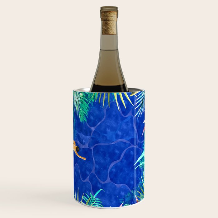 Tropical Jungle Pool | Forest Pop of Color Botanical | Travel Wild Plants Eclectic Watercolor Swim  Wine Chiller Gallery Image 3