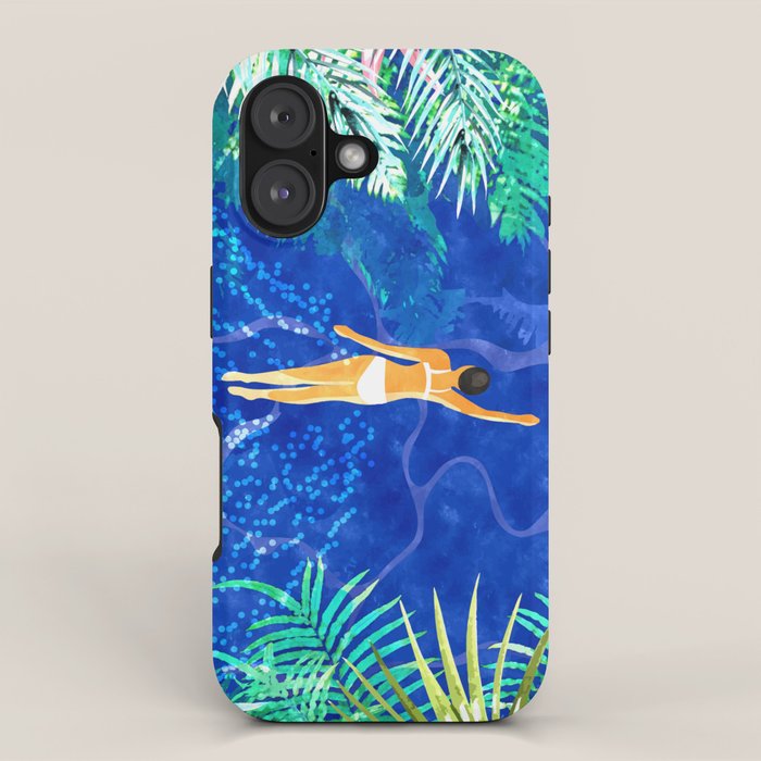Tropical Jungle Pool | Forest Pop of Color Botanical | Travel Wild Plants Eclectic Watercolor Swim  iPhone Case Gallery Image 1