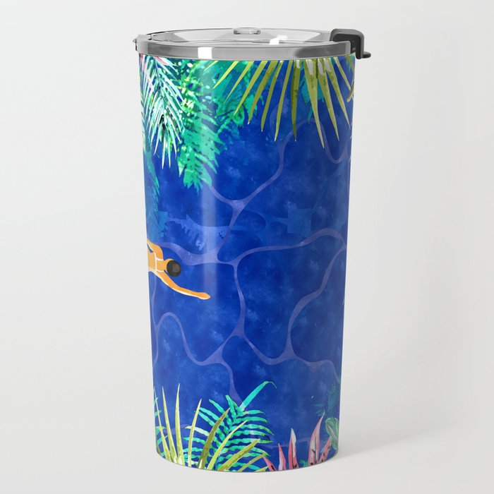 Tropical Jungle Pool | Forest Pop of Color Botanical | Travel Wild Plants Eclectic Watercolor Swim  Travel Mug Gallery Image 2
