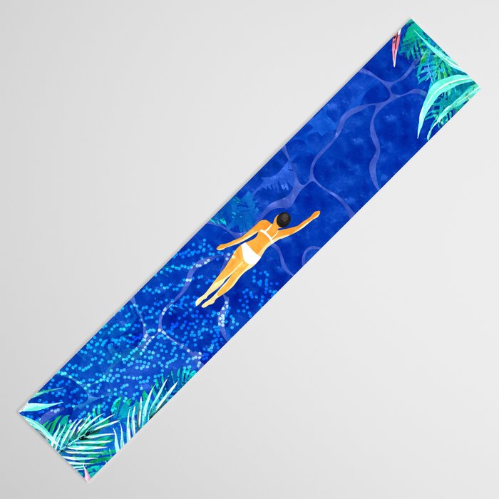 Tropical Jungle Pool | Forest Pop of Color Botanical | Travel Wild Plants Eclectic Watercolor Swim  Table Runner Gallery Image 3