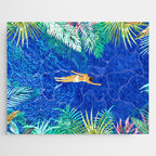 Tropical Jungle Pool | Forest Pop of Color Botanical | Travel Wild Plants Eclectic Watercolor Swim  Jigsaw Puzzle Gallery Image 1
