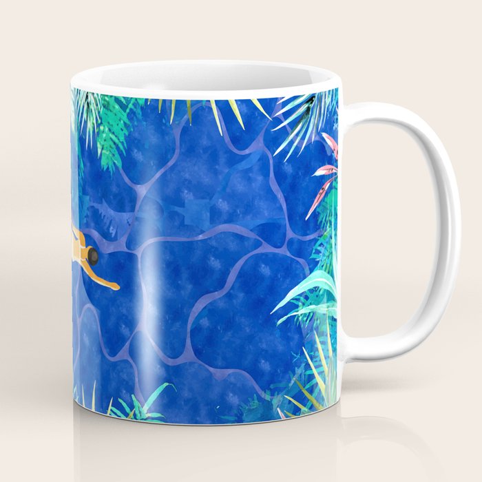 Tropical Jungle Pool | Forest Pop of Color Botanical | Travel Wild Plants Eclectic Watercolor Swim  Coffee Mug Gallery Image 1