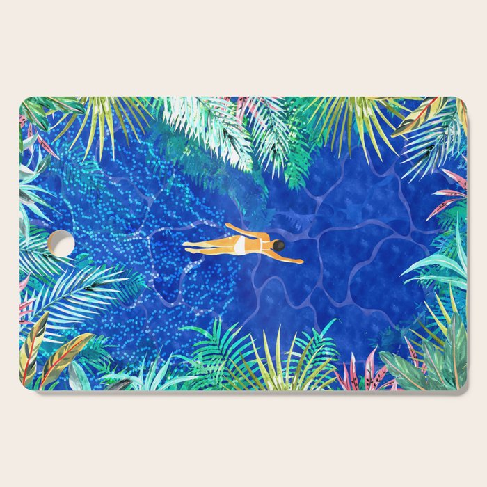 Tropical Jungle Pool | Forest Pop of Color Botanical | Travel Wild Plants Eclectic Watercolor Swim  Cutting Board Gallery Image 1