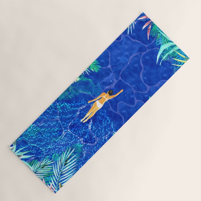 Tropical Jungle Pool | Forest Pop of Color Botanical | Travel Wild Plants Eclectic Watercolor Swim  Yoga Mat Gallery Image 1