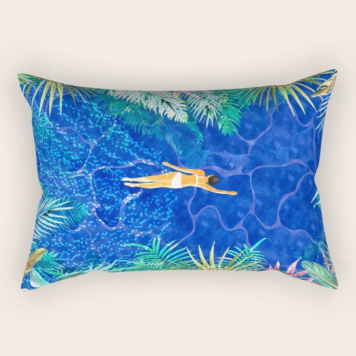 Tropical Jungle Pool | Forest Pop of Color Botanical | Travel Wild Plants Eclectic Watercolor Swim  Rectangular Pillow Gallery Image 2