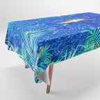 Tropical Jungle Pool | Forest Pop of Color Botanical | Travel Wild Plants Eclectic Watercolor Swim  Tablecloth Gallery Image 1