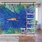 Tropical Jungle Pool | Forest Pop of Color Botanical | Travel Wild Plants Eclectic Watercolor Swim  Wall Mural Gallery Image 1