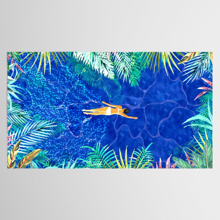 Tropical Jungle Pool | Forest Pop of Color Botanical | Travel Wild Plants Eclectic Watercolor Swim  Tablecloth Gallery Image 2