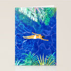 Tropical Jungle Pool | Forest Pop of Color Botanical | Travel Wild Plants Eclectic Watercolor Swim  Stationery Card Gallery Image 2