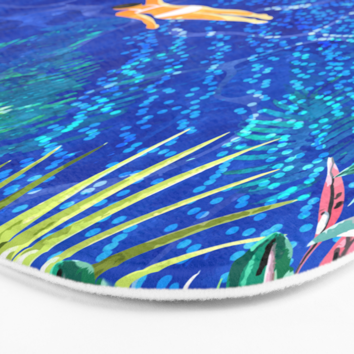 Tropical Jungle Pool | Forest Pop of Color Botanical | Travel Wild Plants Eclectic Watercolor Swim  Bath Mat Gallery Image 3