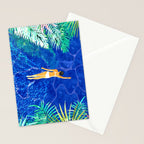 Tropical Jungle Pool | Forest Pop of Color Botanical | Travel Wild Plants Eclectic Watercolor Swim  Stationery Card Gallery Image 2