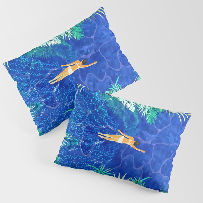 Tropical Jungle Pool | Forest Pop of Color Botanical | Travel Wild Plants Eclectic Watercolor Swim  Pillow Sham Gallery Image 3