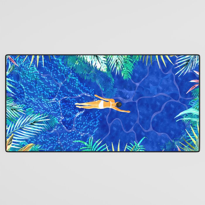 Tropical Jungle Pool | Forest Pop of Color Botanical | Travel Wild Plants Eclectic Watercolor Swim  Desk Mat Gallery Image 3