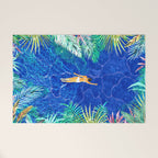 Tropical Jungle Pool | Forest Pop of Color Botanical | Travel Wild Plants Eclectic Watercolor Swim  Welcome Mat Gallery Image 1
