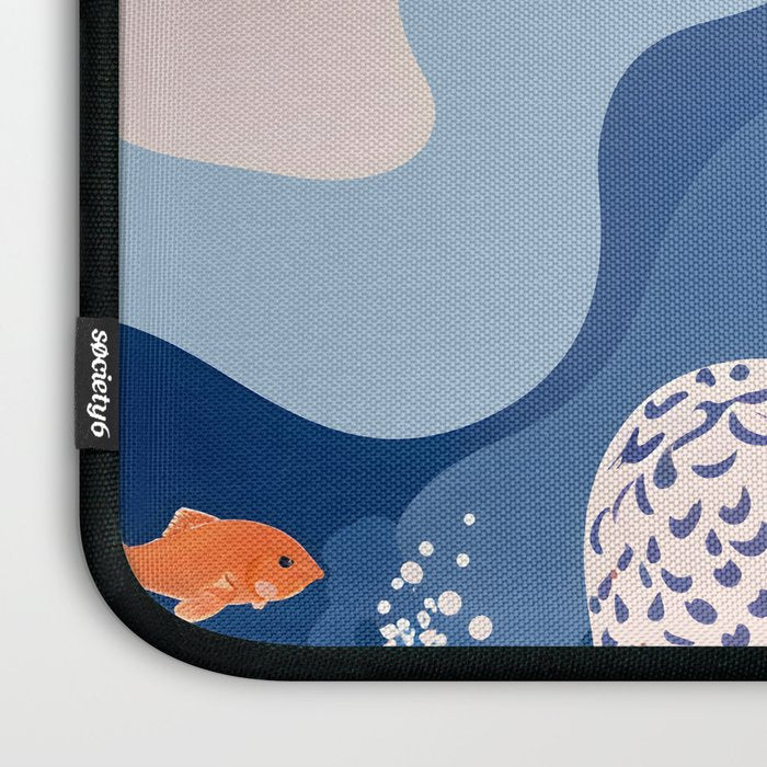 Digital Serenity, Gen Z Mermaid Underwater, Woman Girl Cellphone Mobile Device, Reels Whimsical Eclectic Boho, Contemporary Concept Ocean Painting Laptop Sleeve Gallery Image 3