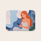 Digital Serenity, Gen Z Mermaid Underwater, Woman Girl Cellphone Mobile Device, Reels Whimsical Eclectic Boho, Contemporary Concept Ocean Painting Bath Mat Gallery Image 1