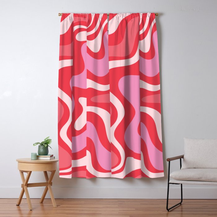 Retro Liquid Swirl Abstract Pattern Cherry Red Pink Window Curtain Gallery Image 5