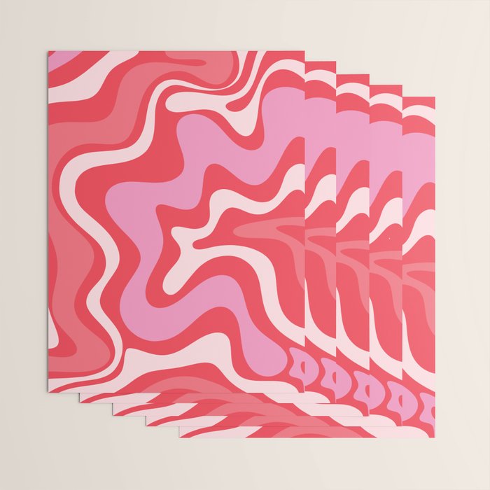 Retro Liquid Swirl Abstract Pattern Cherry Red Pink Wrapping Paper Gallery Image 3