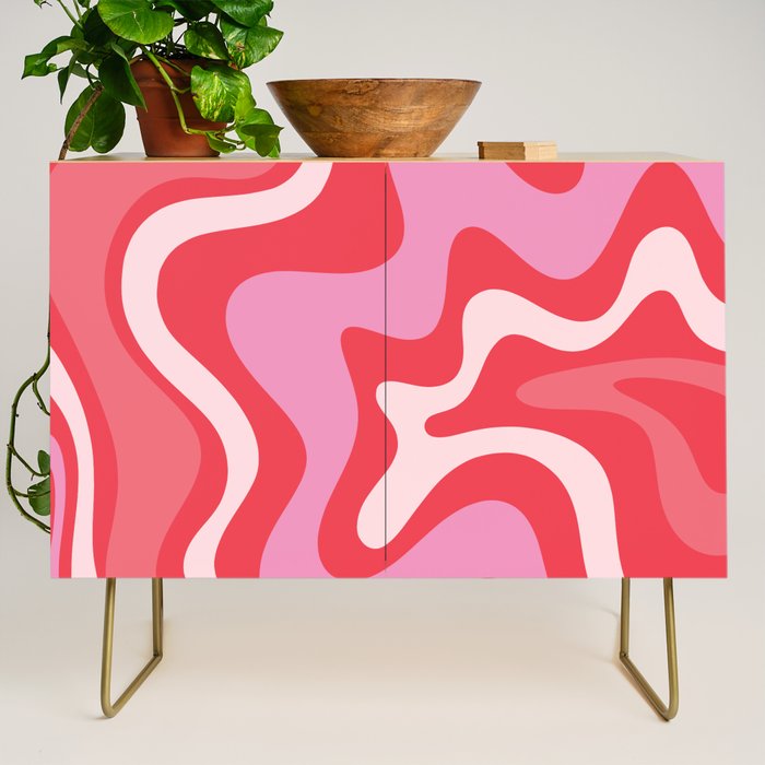 Retro Liquid Swirl Abstract Pattern Cherry Red Pink Credenza Gallery Image 1