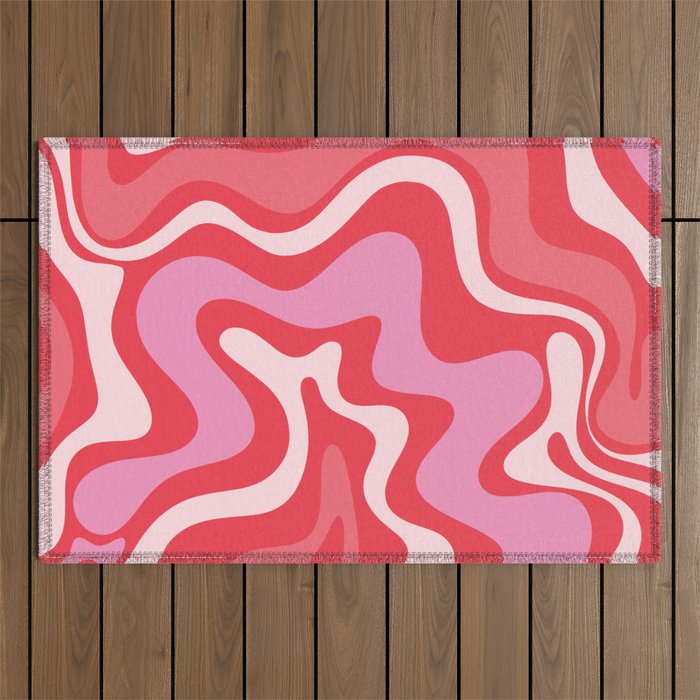 Retro Liquid Swirl Abstract Pattern Cherry Red Pink Outdoor Rug Gallery Image 1