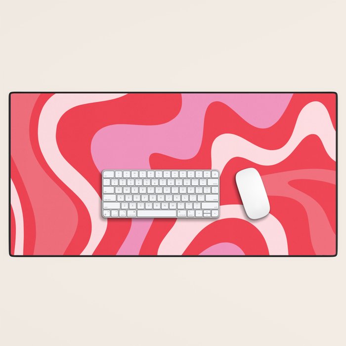 Retro Liquid Swirl Abstract Pattern Cherry Red Pink Desk Mat Gallery Image 1