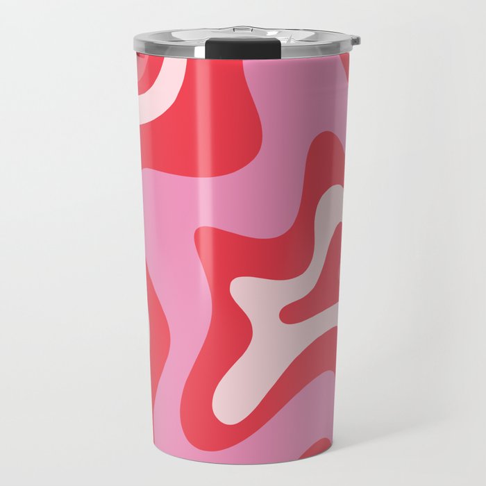 Retro Liquid Swirl Abstract Pattern Cherry Red Pink Travel Mug Gallery Image 1