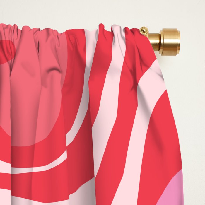 Retro Liquid Swirl Abstract Pattern Cherry Red Pink Window Curtain Gallery Image 2