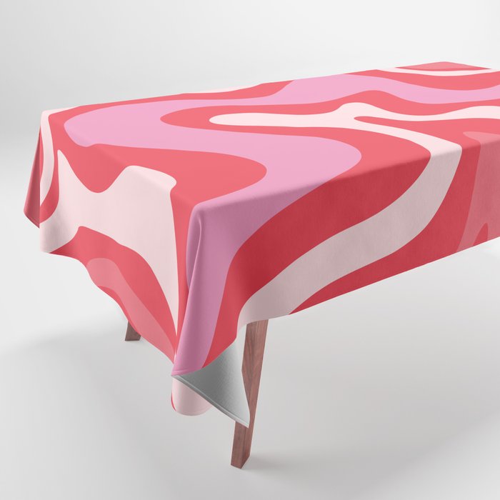 Retro Liquid Swirl Abstract Pattern Cherry Red Pink Tablecloth Gallery Image 1