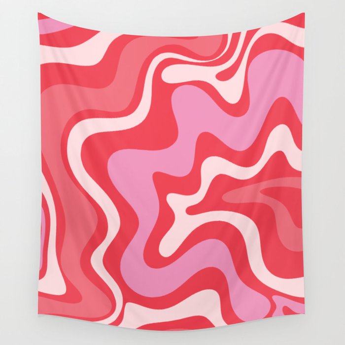 Retro Liquid Swirl Abstract Pattern Cherry Red Pink Wall Tapestry Gallery Image 4