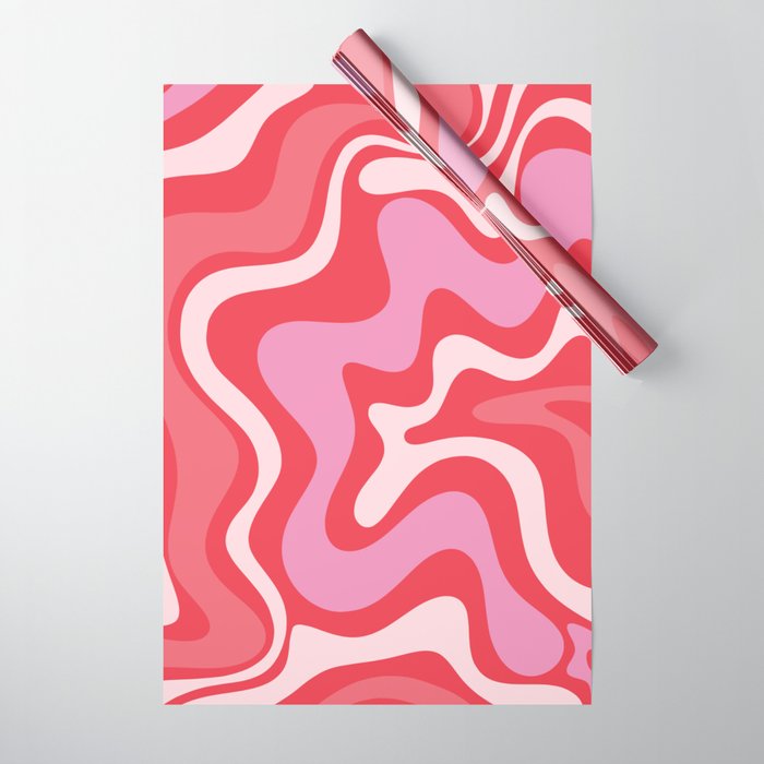 Retro Liquid Swirl Abstract Pattern Cherry Red Pink Wrapping Paper Gallery Image 1