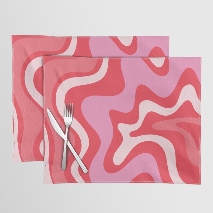 Retro Liquid Swirl Abstract Pattern Cherry Red Pink Placemat Gallery Image 1