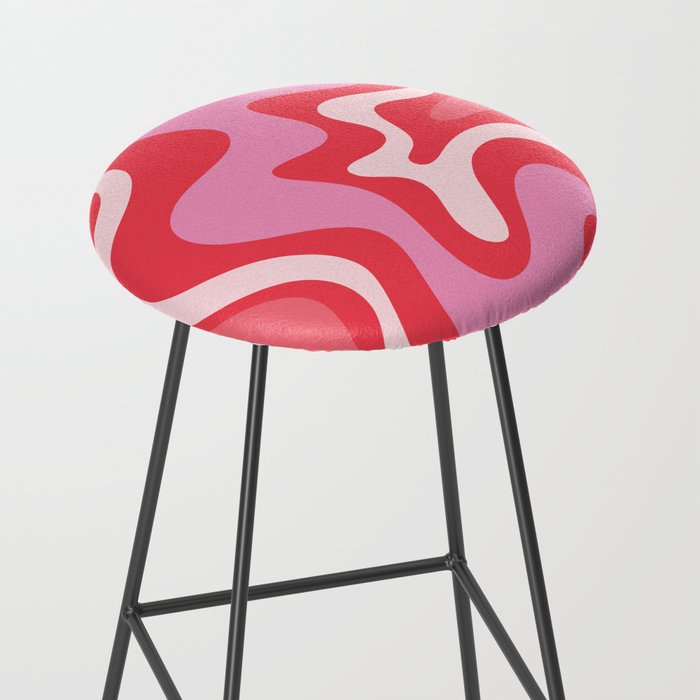 Retro Liquid Swirl Abstract Pattern Cherry Red Pink Stool Gallery Image 2