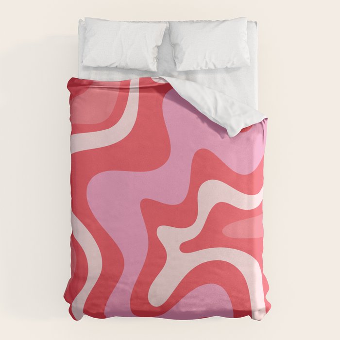 Retro Liquid Swirl Abstract Pattern Cherry Red Pink Duvet Cover Gallery Image 1