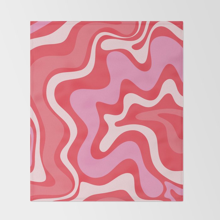 Retro Liquid Swirl Abstract Pattern Cherry Red Pink Throw Blanket Gallery Image 2