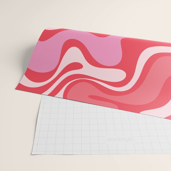 Retro Liquid Swirl Abstract Pattern Cherry Red Pink Wrapping Paper Gallery Image 2