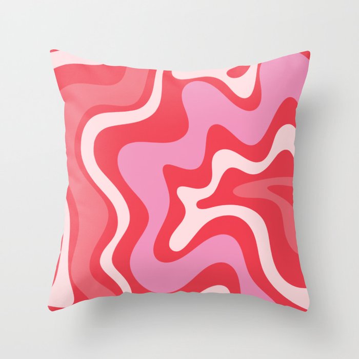 Retro Liquid Swirl Abstract Pattern Cherry Red Pink Throw Pillow Gallery Image 6