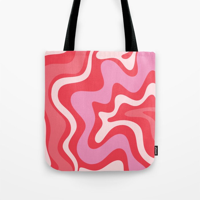 Retro Liquid Swirl Abstract Pattern Cherry Red Pink Tote Bag Gallery Image 1