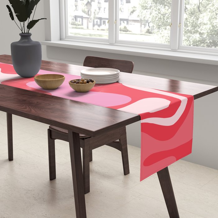 Retro Liquid Swirl Abstract Pattern Cherry Red Pink Table Runner Gallery Image 2