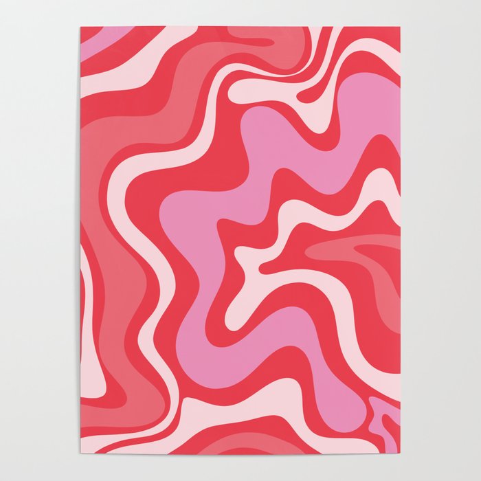 Retro Liquid Swirl Abstract Pattern Cherry Red Pink Poster Gallery Image 4
